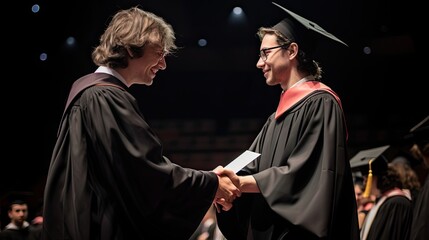 Obraz premium Young man receives a university graduation diploma.