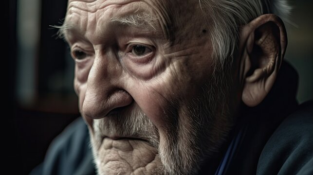 Portrait of an elderly man with Alzheimer, Ai Generative.