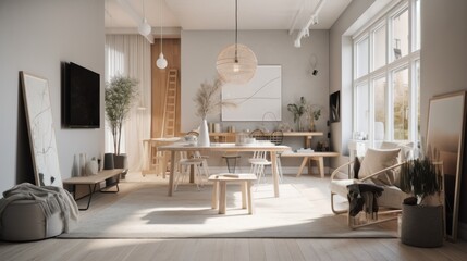 Scandinavian interior design room with beautiful lightning generative ai