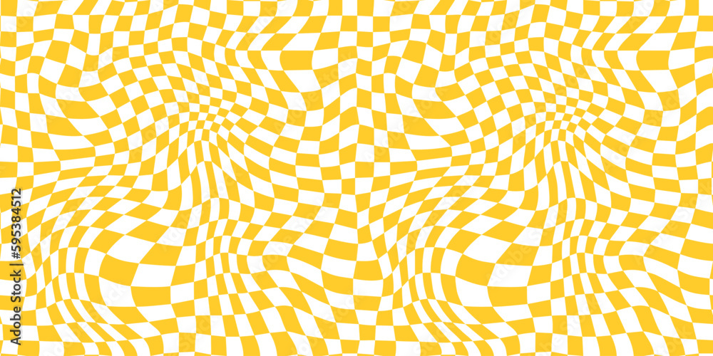 Poster Warp Checkerboard Seamless Pattern. Groovy Distorted Checkered Background. Vector Psychedelic Y2K Texture