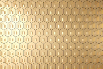 Gold seamless hexagon background, Abstract geometric seamless pattern design, 3d rendering
