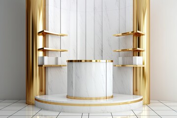 luxurious white and gold dining room with a round table centerpiece. Generative AI