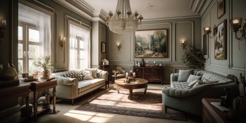 Traditional interior design room with beautiful lightning generative ai
