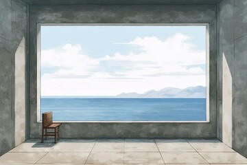 an empty room with a chair and a large window. Generative AI