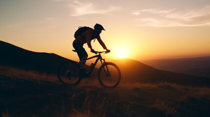 Fototapeta na wymiar Bicycle and sunset landscapes Illustration AI Generative.