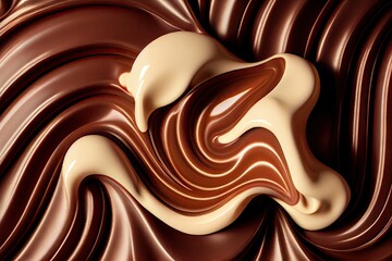 Melted Chocolate Texture, Cocoa Cream Waves, Silky Flowing Sauce Mockup, Abstract Generative AI Illustration