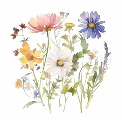 Watercolor wildflower bouquet. Illustration AI Generative.