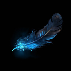 A colorful illustration of a mysterious feather enveloped in a blue glow