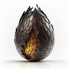 Dragon Egg Isolated, Black and Gold Scaled Fantasy Eggs, Dinosaur Fossil, Dragon Egg Generative AI Illustration