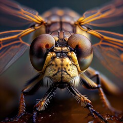 Insect Head Macro Photo, Dragonfly Close-Up, Faceted Eyes, Damselfly Abstract AI Generative Illustration