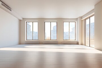 Empty White Room Background, Clean Blank Interior Mockup, Empty Space, Abstract Generative AI Illustration