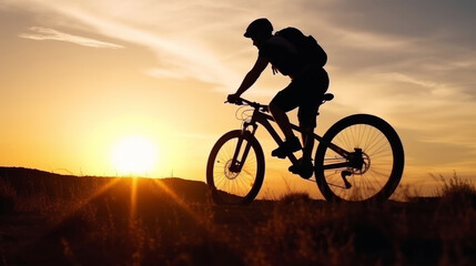 Bicycle and sunset landscapes Illustration AI Generative.