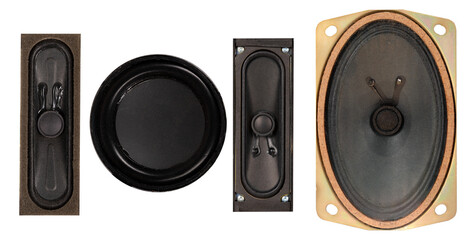 Loudspeakers used in household appliances on an isolated background.
