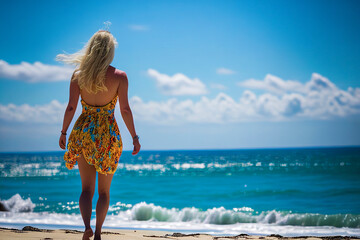 Fototapeta na wymiar Healthy Mind and Body: A Refreshing Beach Walk for a Fitness-loving and Mindful Woman, ai generative