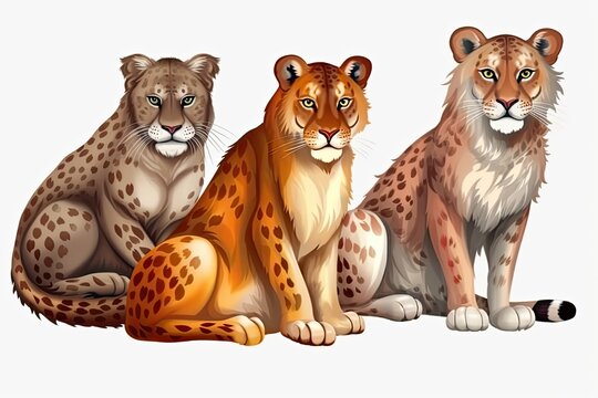 Three Lions Sitting Together. Generative AI