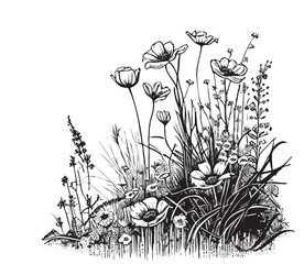 Flowers part of the field hand drawn sketch illustration
