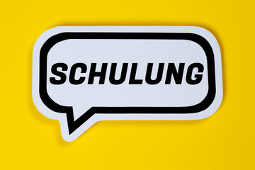 Schulung Seminar Lehrgang Kurs Workshop lernen Bildung in Sprechblase Kommunikation Business Konzept