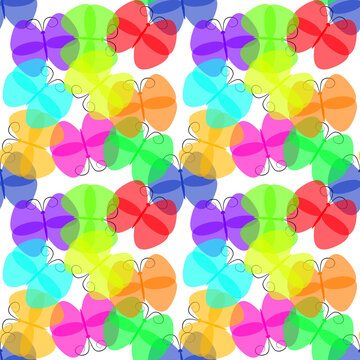 Pattern farfalle luminose colorate su sfondo bianco