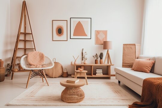 Cozy Living Room with Stylish Furniture and Decor. Generative AI