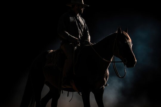 Cowboy on a horse silhouette. Generative AI.