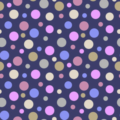 Big and small circles. Chaotic circle pattern on blue background. Geometric abstract seamless pattern with blue, pink circles. Pattern for fashion,wallpaper,paper.