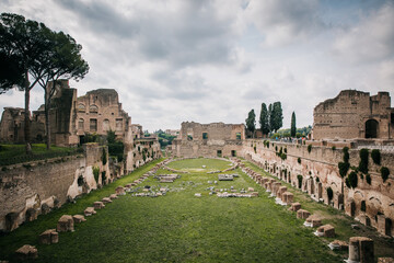 Fototapeta premium View of the Roman Forum and Rome, Italy on a Cloudy Day