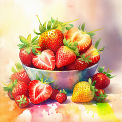 Colorful watercolor illustration of strawberries. High quality illustration