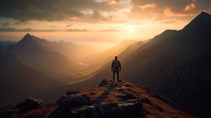 Fototapeta premium Man on top of the mountain Generative AI