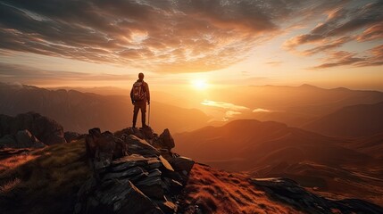 Fototapeta premium Man on top of the mountain Generative AI
