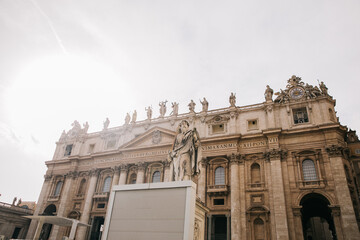 Looking up at the statue of Saint Peter in Vatican City