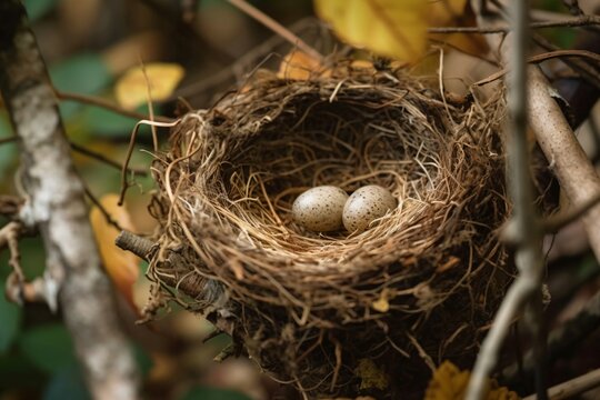 two eggs lie in a bird nest created with Generative AI technology