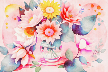 Obraz na płótnie Canvas Watercolor, various flowers, roses, peonies, beautiful