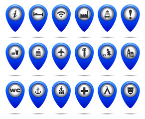Travel and destination map in city object icon set. Contains the location of various attractions of the city.