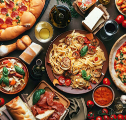 Delicious Italian Food Top View dolly shot