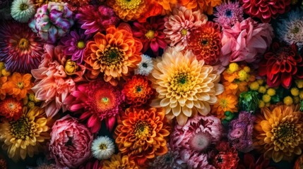 Fototapeta na wymiar Mixed colorful flowers background. Bright background colors of mixed colors. High quality illustration. Generative AI