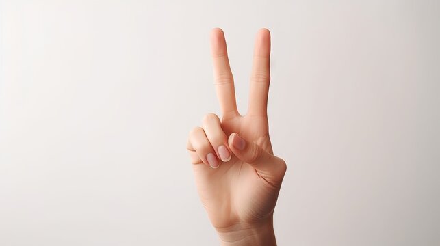 Hand raising index and middle fingers, displaying the peace sign, generative ai