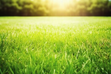 Fototapeta na wymiar sunny green field with a bright sun in the background. Generative AI