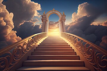 Heaven Stairs, Road to Light, Paradise Sky, Afterlife Way Drawing Imitation, Abstract Generative Ai Illustration