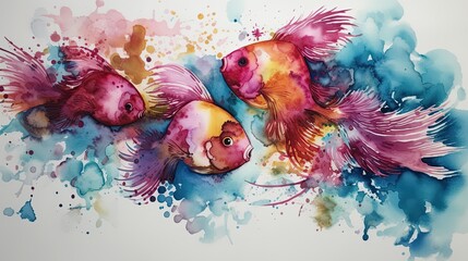 Obraz na płótnie Canvas alcohol ink drawing of colorful fish - generative AI 