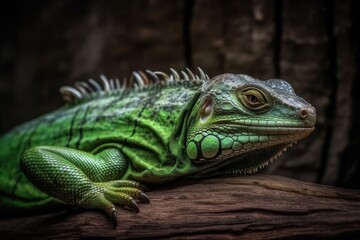 Obraz premium green lizard perched on a tree branch. Generative AI