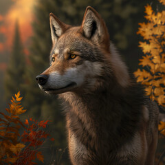 Portrait in nature of a wolf, generative ai technology
