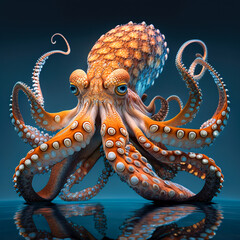 Brightly colored underwater octopus, generative ai technology
