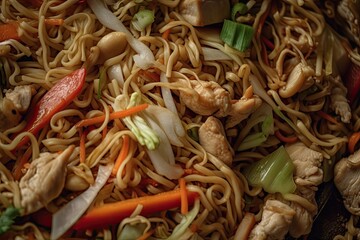 delicious and colorful Asian noodle dish with fresh vegetables. Generative AI