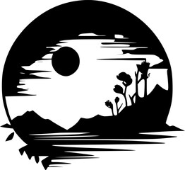 Sunset - Black and White Isolated Icon - Vector illustration © CreativeOasis