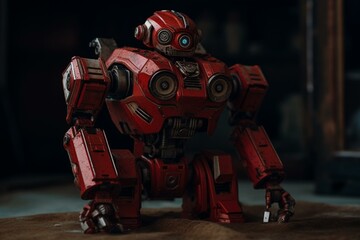 Old red robot on a plain backdrop. Generative AI