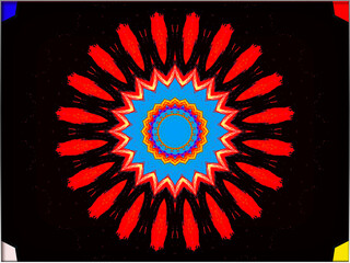 Abstract, 3d Star Burst Design, with Deep Orange set against Black, within a Border