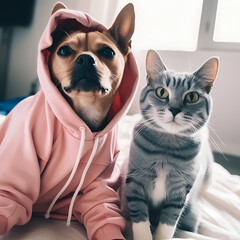 Selfies of cats and dogs in clothes