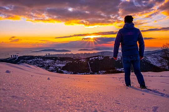From the highest hill of Istanbul archipelago landscape. Aydos mountain, Istanbul