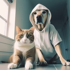 Selfies of cats and dogs in clothes