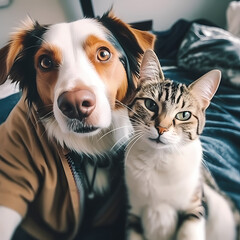 Selfies of cats and dogs in clothes